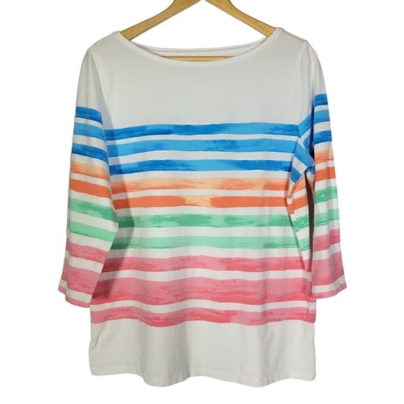 Talbots Women's Cotton/Spandex Water Color Striped 3/4 Sleeve top Size 1X - Picture 1 of 11
